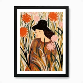 Woman With Autumnal Flowers Fountain Grass 1 Art Print