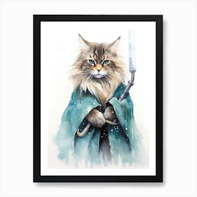 Main Coon Cat As A Jedi 4 Art Print