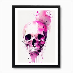 Skull With Watercolor Or Splatter Effects 1 Pink Line Drawing Art Print