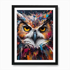 Paint Splatter Owl Art Print