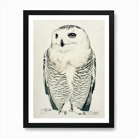 Snowy Owl Linocut Blockprint 3 Art Print