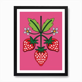 Pink Strawberry Illustrated Art Print