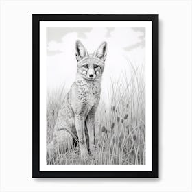 Bengal Fox In A Field Pencil Drawing 3 Art Print