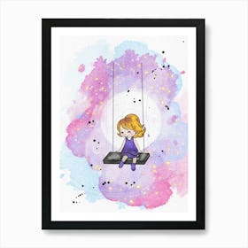 Little Girl On Swing Art Print