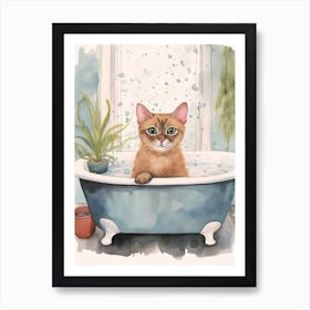 Tonkinese Cat In Bathtub Botanical Bathroom 3 Art Print