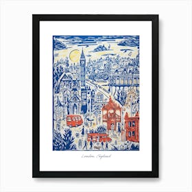 London England Illustration Line Art Travel Blue Art Print