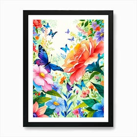 Colorful Flowers And Butterflies Art Print