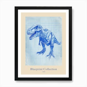 T Rex Dinosaur Blue Print Inspired 1 Poster Art Print