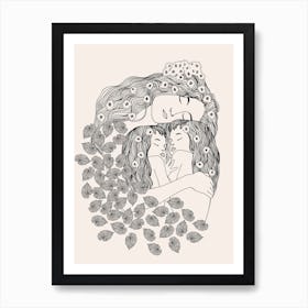 Mother And Daughters (Klimt remake) Art Print