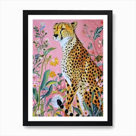 Floral Animal Painting Cheetah 2 Art Print