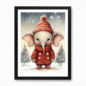 Cute Elephant In Winter Clothes Art Print