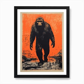 Gorilla, Woodblock Animal Drawing 3 Art Print