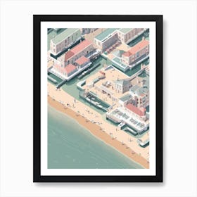 Isometric Beach Shoreline Brighton Inspired Muted Tones Buildings Town Art Print