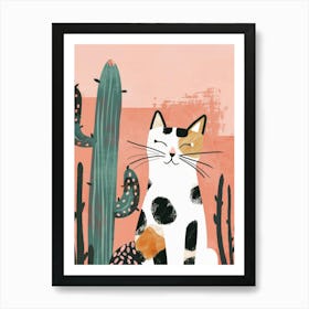 Cat And Cactus Canvas Print Art Print