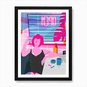 Motel Girl Neon Signs Art Print