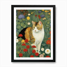 Cat In A Flower Garden (Klimt) Art Print