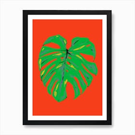 Monstera Leaf Red Art Print