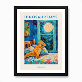 Snoozing Orange Blue Dinosaur Poster Art Print