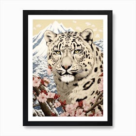 Snow Leopard Animal Drawing In The Style Of Ukiyo E 2 Art Print