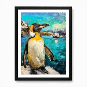 Galapagos Penguin Paradise Harbor Colour Block Painting 2 Art Print