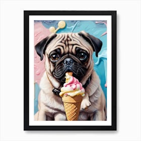 Pug With Ice Cream 1 Art Print
