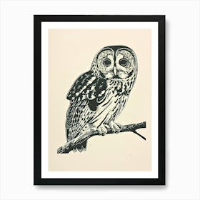 Tawny Owl Linocut Blockprint 2 Art Print