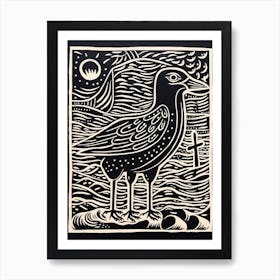 B&W Bird Linocut Seagull 3 Art Print