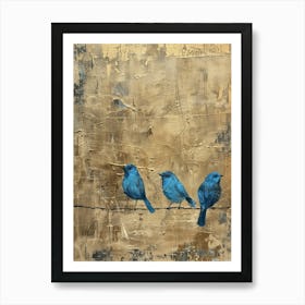 Blue Birds On A Wire 2 Art Print