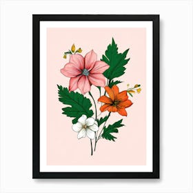 Flowers On A Pink Background 12 Art Print