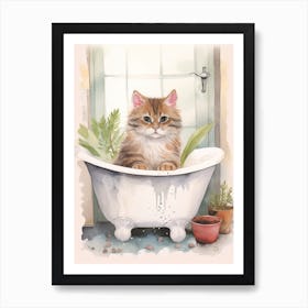 Ragamuffin Cat In Bathtub Botanical Bathroom 2 Art Print