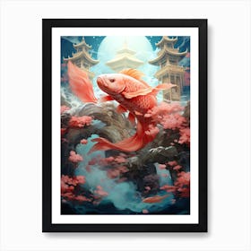 Koi Fish Floral Art Print