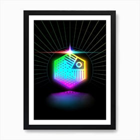 Neon Geometric Glyph in Candy Blue and Pink with Rainbow Sparkle on Black n.0387 Art Print