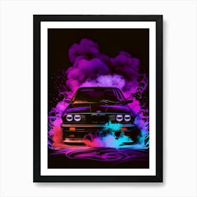 Bmw E30 Smoke Neon Retro Racing Car Art Print