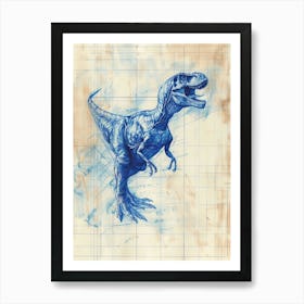 Sinornithosaurus Dinosaur Blue Print Sketch 2 Art Print