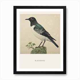 Ohara Koson Inspired Bird Painting Blackbird 3 Poster Art Print