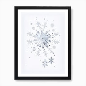 White, Snowflakes, Pencil Illustration 1 Art Print