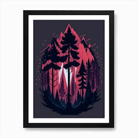 A Fantasy Forest At Night In Red Theme 71 Art Print