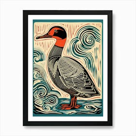 Vintage Bird Linocut Duck 4 Art Print