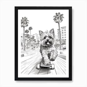 Yorkshire Terrier Dog Skateboarding Line Art 2 Art Print