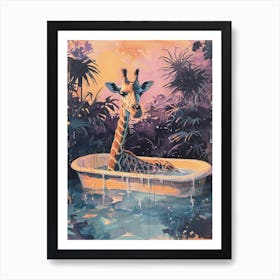 Pastel Illustration Of A Giraffe In The Bath 3 Art Print