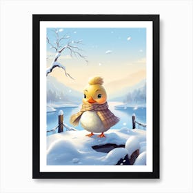 Animated Winter Duckling Art Print