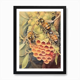 Uropean Wool Carder Bee Beehive Watercolour Illustration 2 Art Print