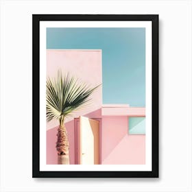 Pink House With Palm Tree Poster