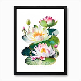 Lotus Flowers In Park Decoupage 4 Art Print
