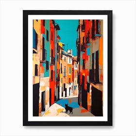 Painting Of A Barcelona With A Cat In The Style Of Of Pop Art 4 Art Print