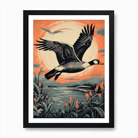 Vintage Bird Linocut Goose 2 Art Print
