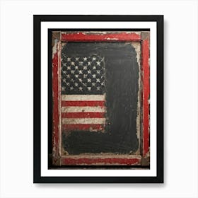 Antique Blackboard Featuring A Vintage Rendition Of An American Flag Smeared Red Stripes Adorned Wi (7) Art Print