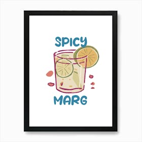 Spicy Marg Margarita White Cocktail Wall Art Drinks Print Pink And Green Colourful Fun Bar Art Print