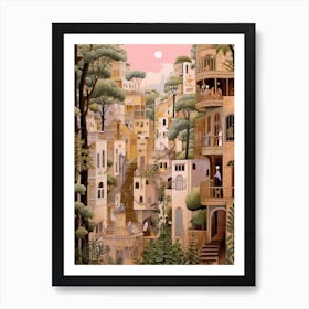 Haifa Israel 3 Vintage Pink Travel Illustration Art Print