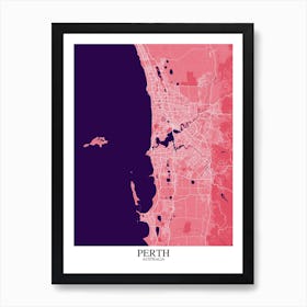 Perth Pink Purple Map Art Print